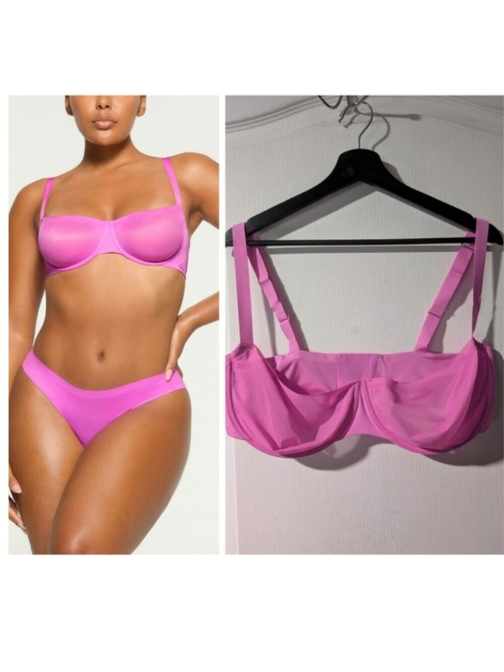 Skims | No Show Unlined Balconette Bra In Pink 40DDD